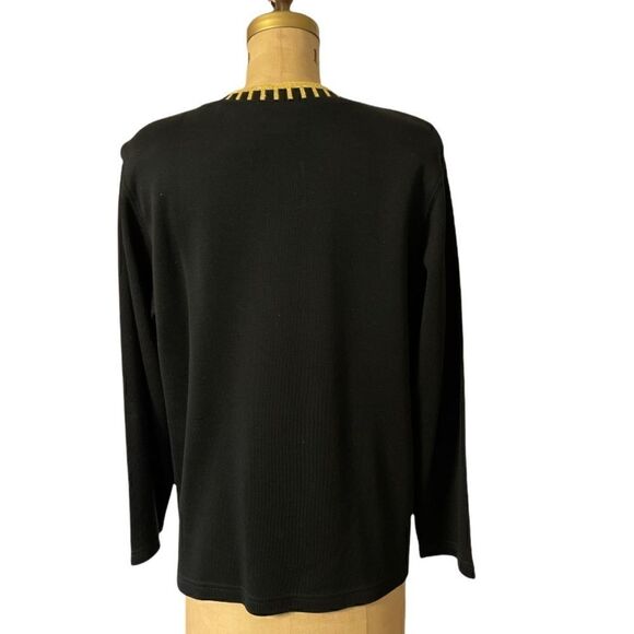 Vintage Bobbie Brooks Black with gold edging zip up cardigan sweater size Large - Picture 3 of 8